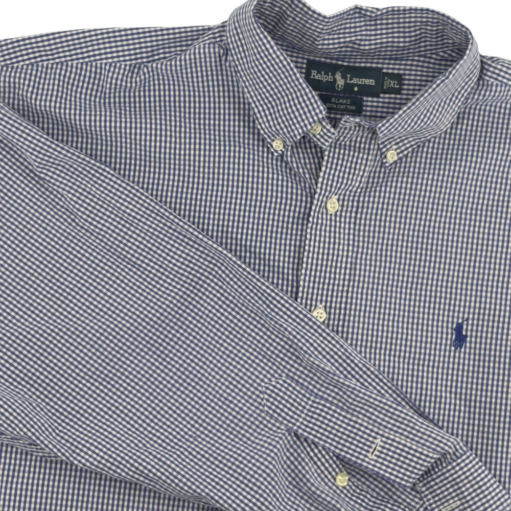 Ralph Lauren Blake Mens XL Blue White Gingham Button Down Shirt Long Sleeve‎